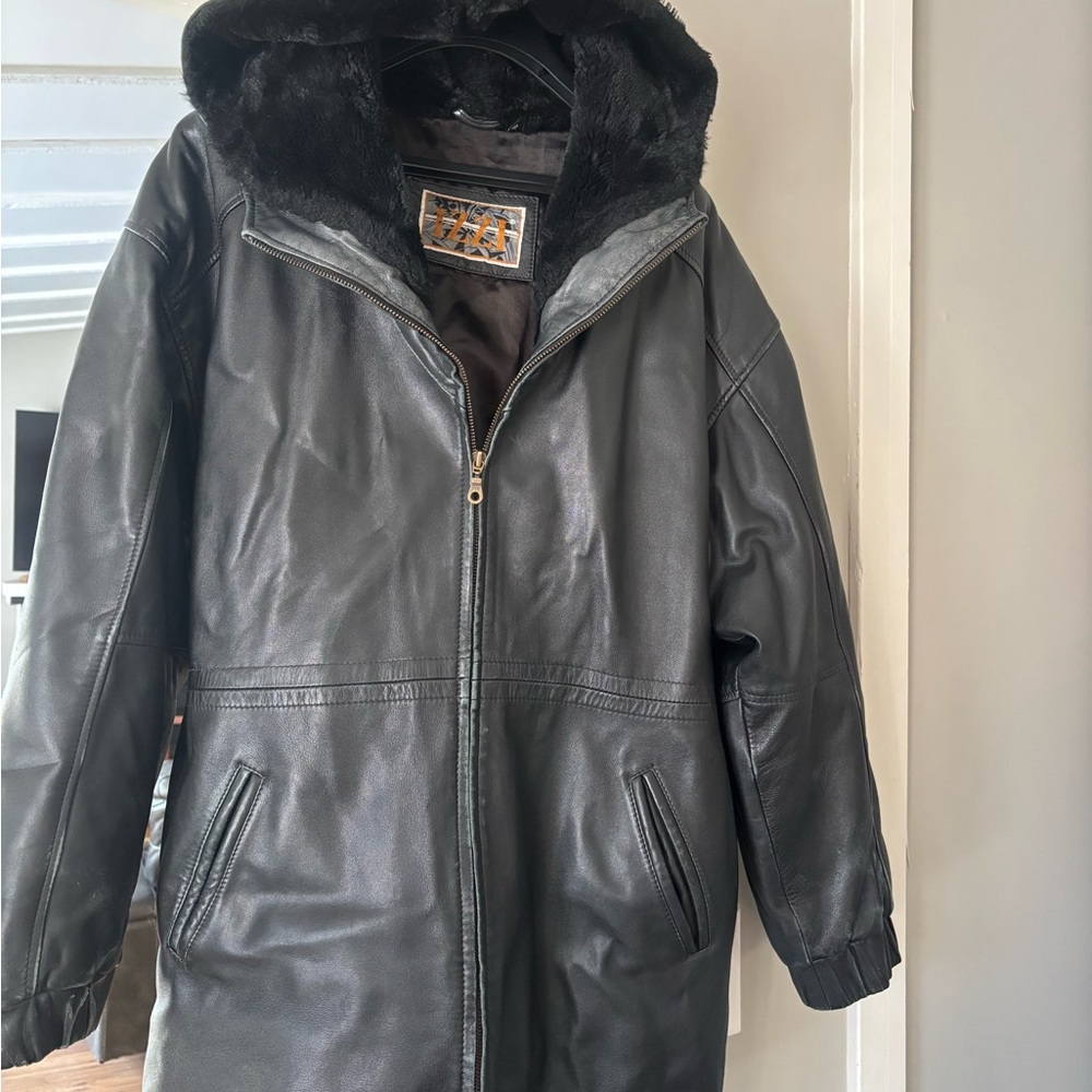 Black Leather Hooded Jacket